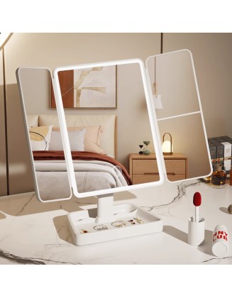 Mirror cosmetic mirror with lights desktop desktop standable folding household magnifying combing beauty mirror