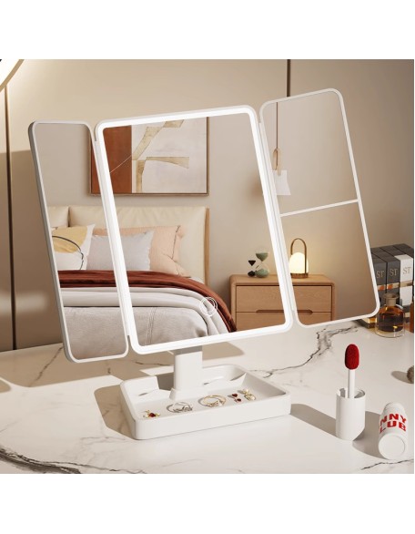 Mirror cosmetic mirror with lights desktop desktop standable folding household magnifying combing beauty mirror