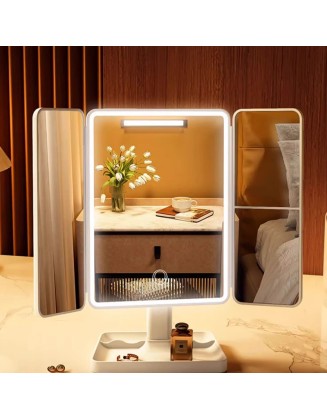 Mirror cosmetic mirror with lights desktop desktop standable folding household magnifying combing beauty mirror