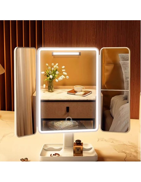 Mirror cosmetic mirror with lights desktop desktop standable folding household magnifying combing beauty mirror