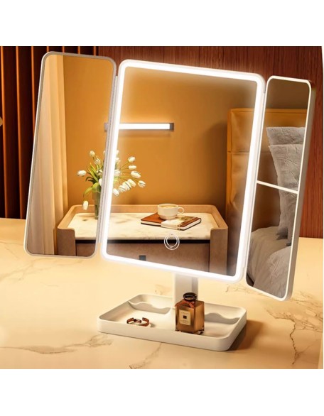 Mirror cosmetic mirror with lights desktop desktop standable folding household magnifying combing beauty mirror
