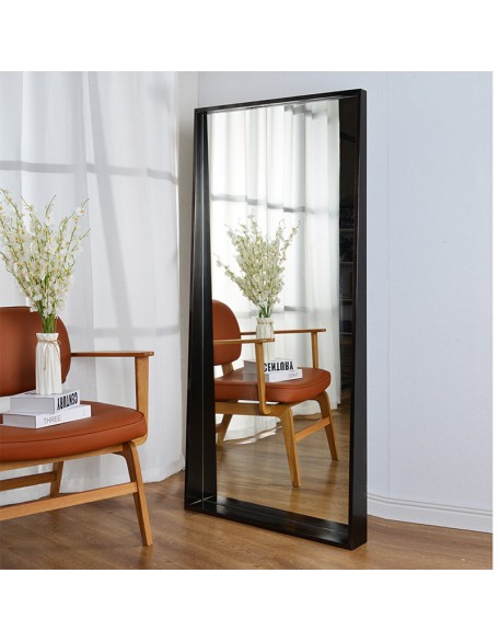Simple black stainless steel mirror full body floor household bedroom fitting mirror