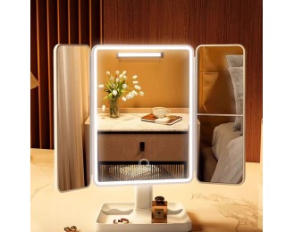 Mirror cosmetic mirror with lights desktop desktop standable folding household magnifying combing beauty mirror